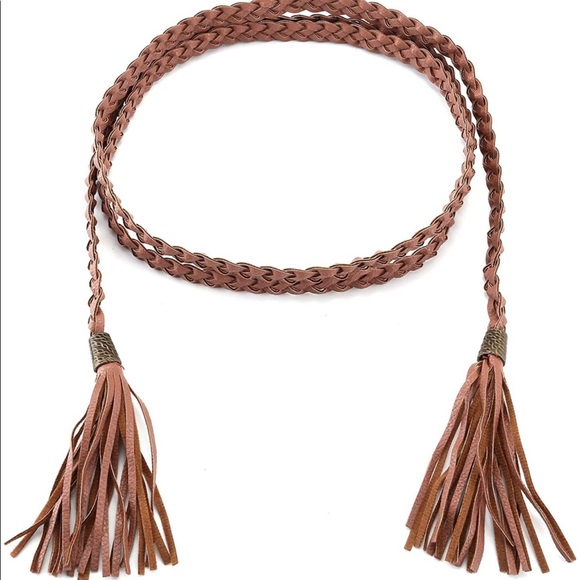 Braided Skinny Woven Tassel Belt Necklace - Picture 6 of 9